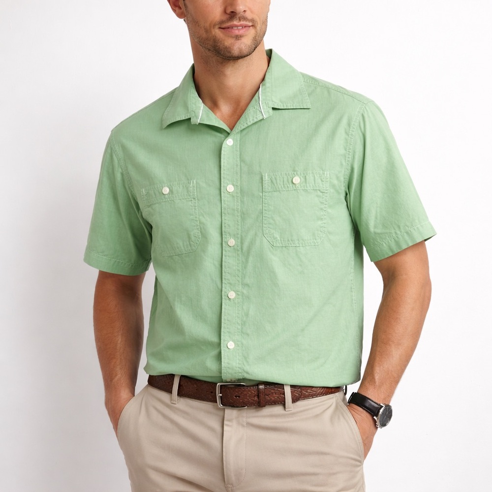 Cremieux Classics Green Short Sleeve Button Front Shirt Mens M